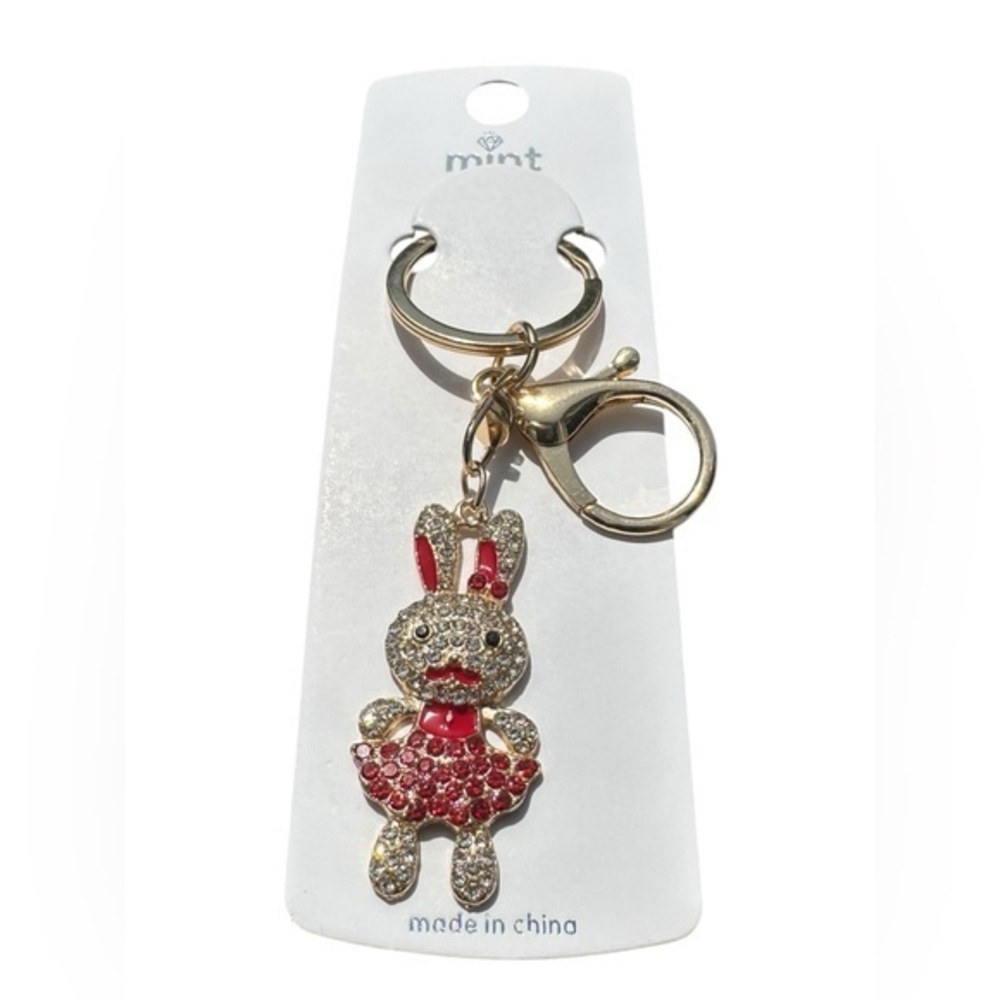 3/$25 Mint Sparkle.Rhinestone Jeweled Red Rabbit Bunny Purse Keychain Bag Charm